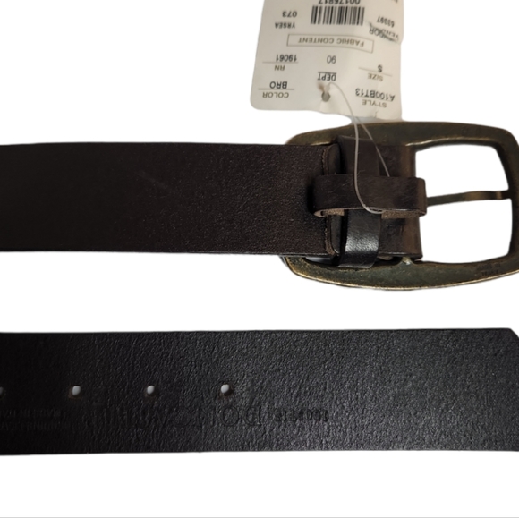 DONCASTER S AGED BROWN THICK LEATHER W/ BRONZE ACCENTS BELT - Picture 3 of 5